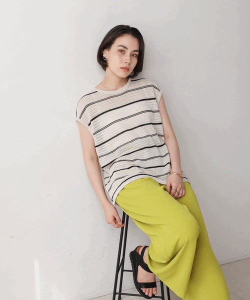 Sheer Border Knit Vest◇Elegant Striped Knit Vest