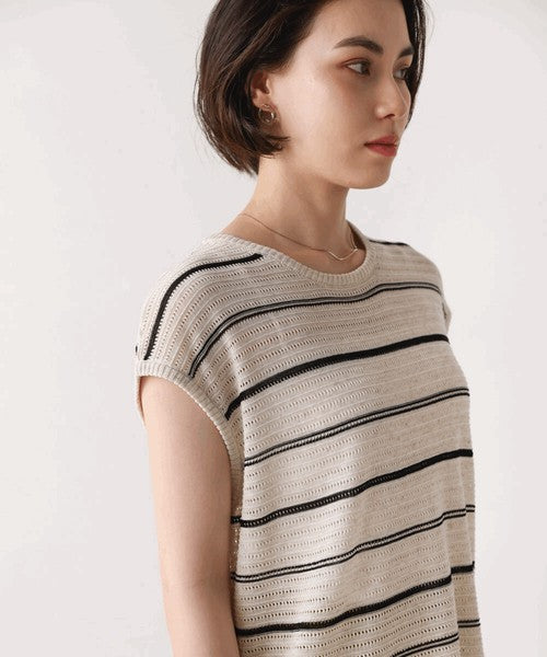 Sheer Border Knit Vest◇Elegant Striped Knit Vest