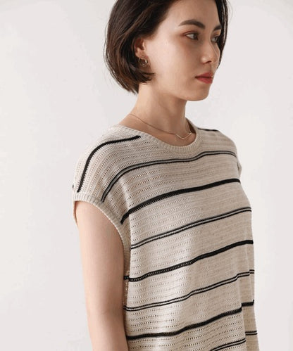 Sheer Border Knit Vest◇Elegant Striped Knit Vest