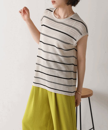 Sheer Border Knit Vest◇Elegant Striped Knit Vest