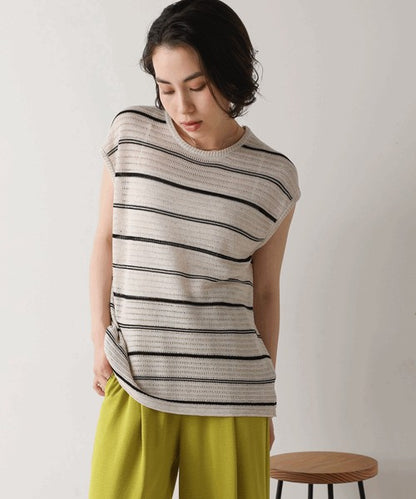 Sheer Border Knit Vest◇Elegant Striped Knit Vest