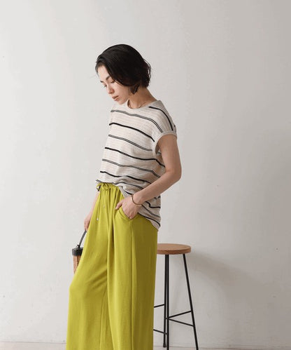 Sheer Border Knit Vest◇Elegant Striped Knit Vest