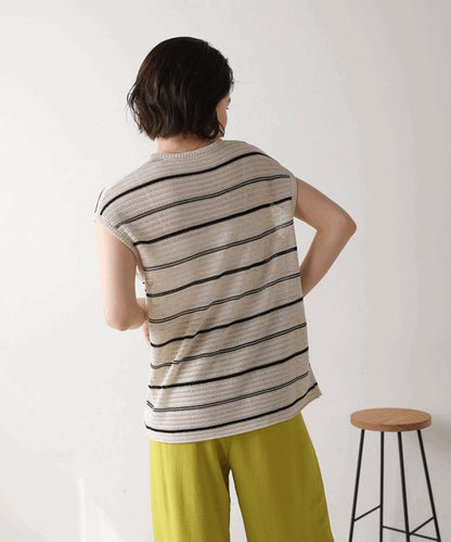 Sheer Border Knit Vest◇Elegant Striped Knit Vest