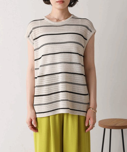 Sheer Border Knit Vest◇Elegant Striped Knit Vest