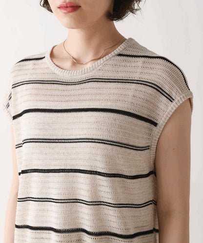 Sheer Border Knit Vest◇Elegant Striped Knit Vest