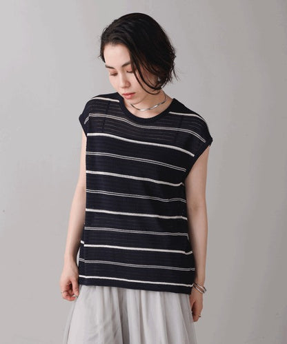 Sheer Border Knit Vest◇Elegant Striped Knit Vest