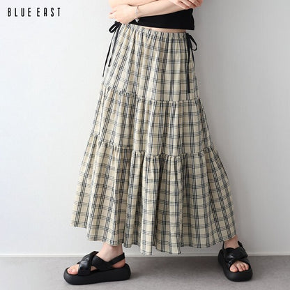 Skirt Check Pattern Ribbon Tiered Skirt Check