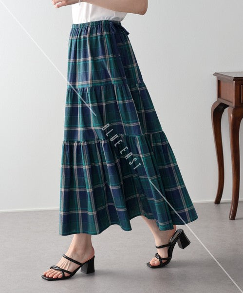 Skirt Check Pattern Ribbon Tiered Skirt Check