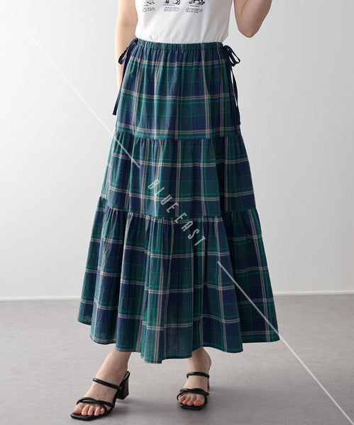 Skirt Check Pattern Ribbon Tiered Skirt Check