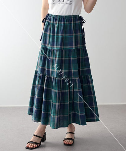 Skirt Check Pattern Ribbon Tiered Skirt Check