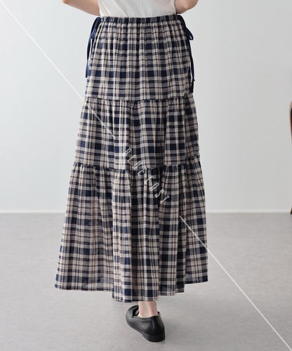 Skirt Check Pattern Ribbon Tiered Skirt Check