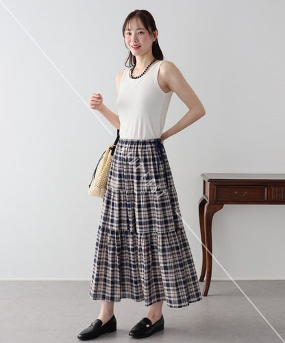 Skirt Check Pattern Ribbon Tiered Skirt Check