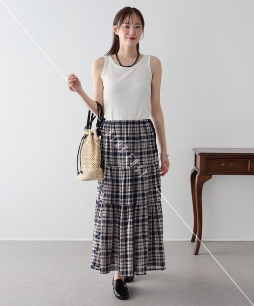 Skirt Check Pattern Ribbon Tiered Skirt Check