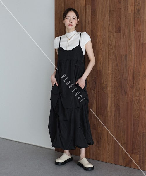 Casual Dress Ladies fashion Tuck Balloon Camisole Dress