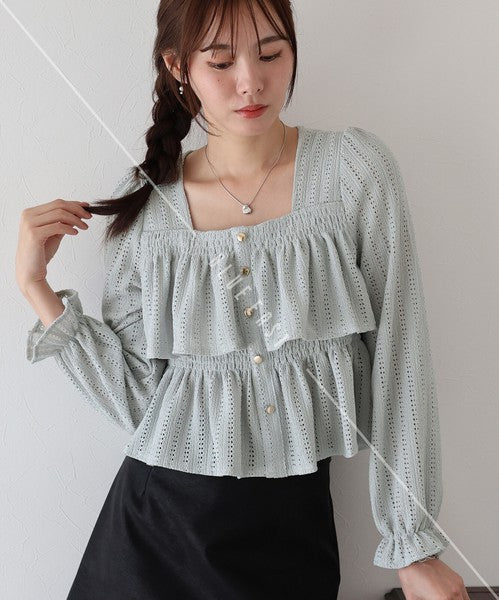 Button Shirt/Blouse Square Tiered