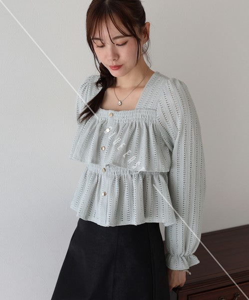 Button Shirt/Blouse Square Tiered