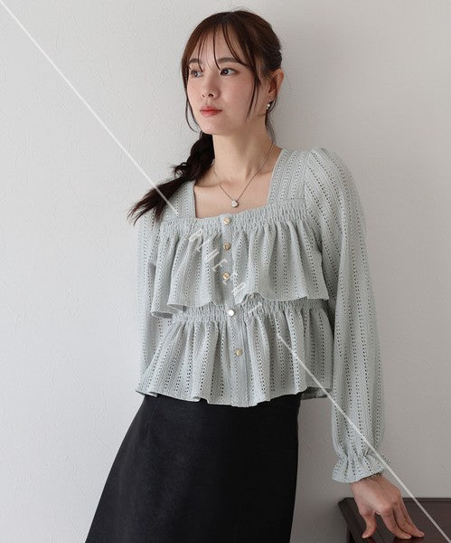 Button Shirt/Blouse Square Tiered