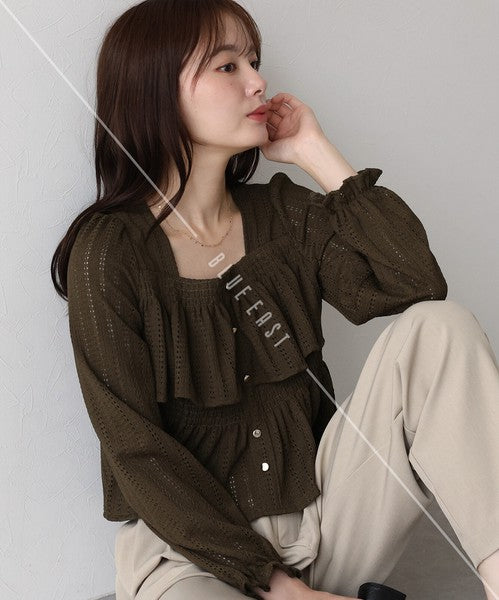 Button Shirt/Blouse Square Tiered