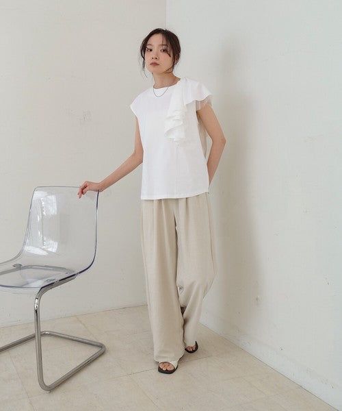 Irregular Hem Ruffle Design Cut-and-Sew◇Soft 100% Cotton Fabric