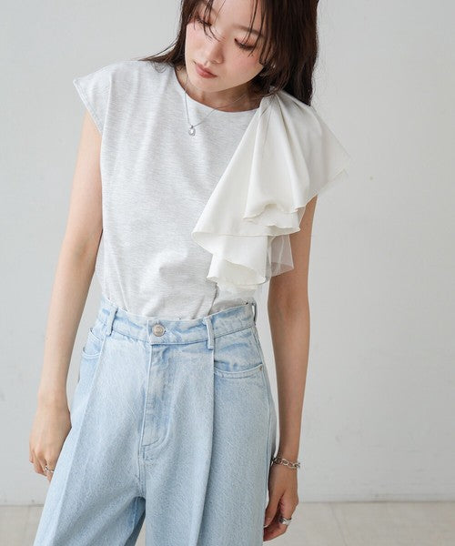 Irregular Hem Ruffle Design Cut-and-Sew◇Soft 100% Cotton Fabric