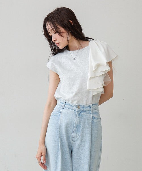 Irregular Hem Ruffle Design Cut-and-Sew◇Soft 100% Cotton Fabric