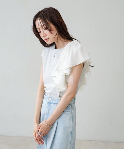 Irregular Hem Ruffle Design Cut-and-Sew◇Soft 100% Cotton Fabric