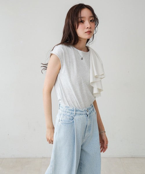 Irregular Hem Ruffle Design Cut-and-Sew◇Soft 100% Cotton Fabric