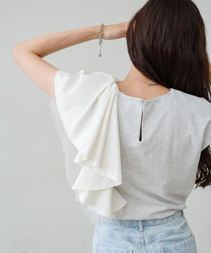 Irregular Hem Ruffle Design Cut-and-Sew◇Soft 100% Cotton Fabric