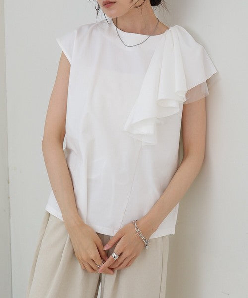 Irregular Hem Ruffle Design Cut-and-Sew◇Soft 100% Cotton Fabric