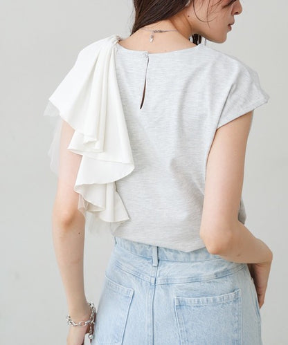 Irregular Hem Ruffle Design Cut-and-Sew◇Soft 100% Cotton Fabric