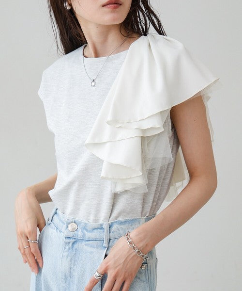 Irregular Hem Ruffle Design Cut-and-Sew◇Soft 100% Cotton Fabric