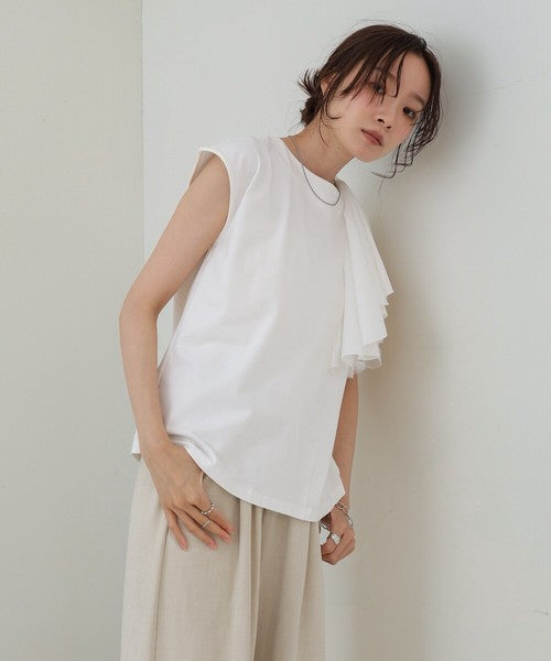 Irregular Hem Ruffle Design Cut-and-Sew◇Soft 100% Cotton Fabric