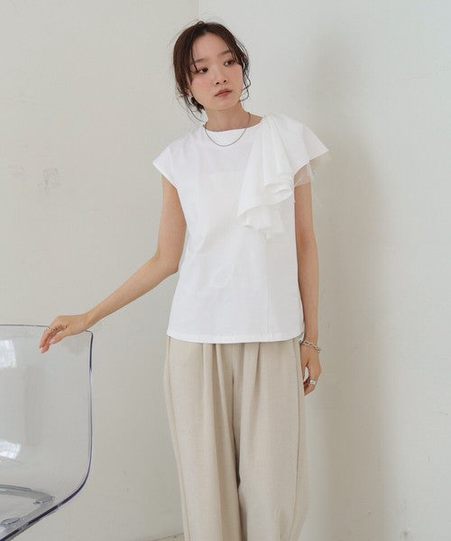 Irregular Hem Ruffle Design Cut-and-Sew◇Soft 100% Cotton Fabric