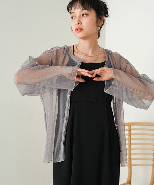 Reversible Merrow Tulle Cardigan Top◇Finely Pleated Surface Texture
