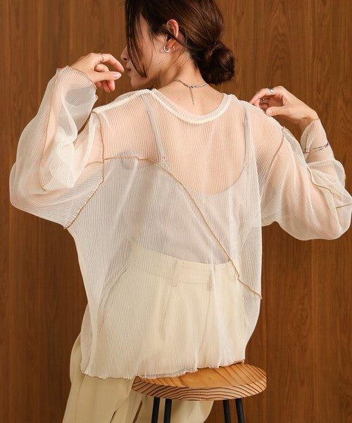 Reversible Merrow Tulle Cardigan Top◇Finely Pleated Surface Texture
