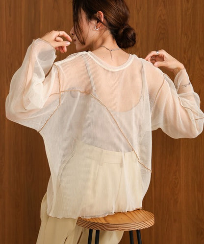 Reversible Merrow Tulle Cardigan Top◇Finely Pleated Surface Texture