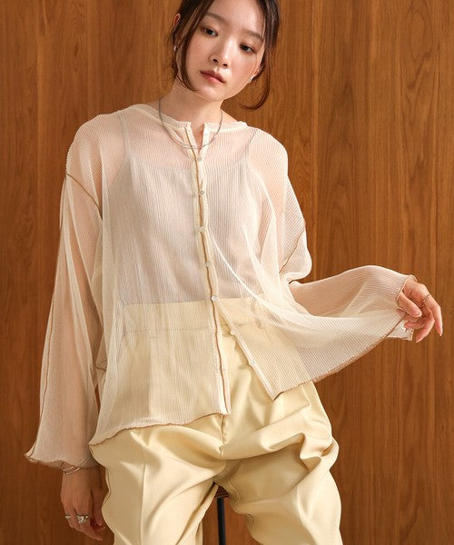 Reversible Merrow Tulle Cardigan Top◇Finely Pleated Surface Texture