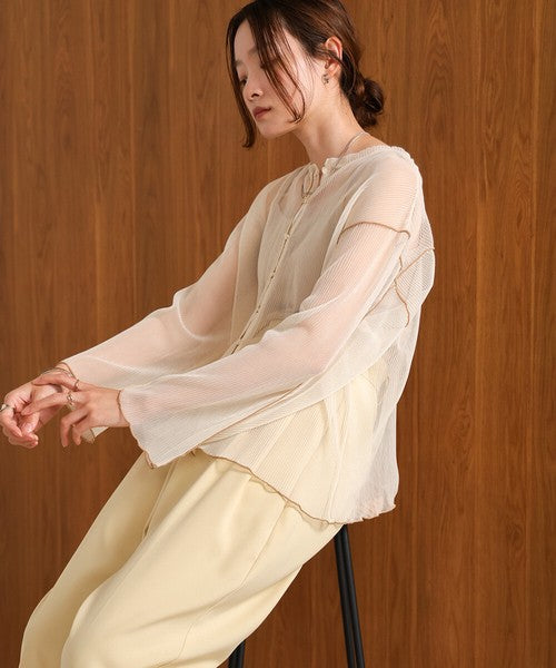 Reversible Merrow Tulle Cardigan Top◇Finely Pleated Surface Texture