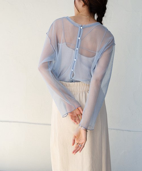 Reversible Merrow Tulle Cardigan Top◇Finely Pleated Surface Texture