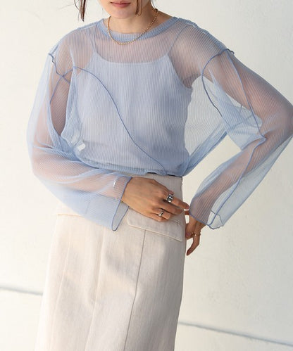 Reversible Merrow Tulle Cardigan Top◇Finely Pleated Surface Texture