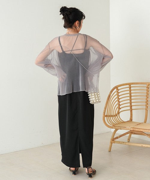 Reversible Merrow Tulle Cardigan Top◇Finely Pleated Surface Texture