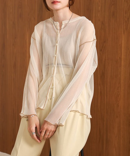 Reversible Merrow Tulle Cardigan Top◇Finely Pleated Surface Texture