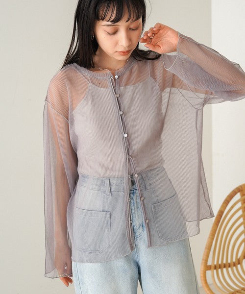 Reversible Merrow Tulle Cardigan Top◇Finely Pleated Surface Texture