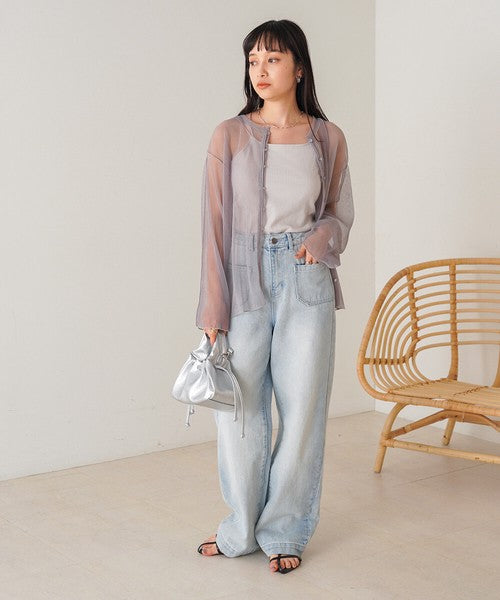Reversible Merrow Tulle Cardigan Top◇Finely Pleated Surface Texture