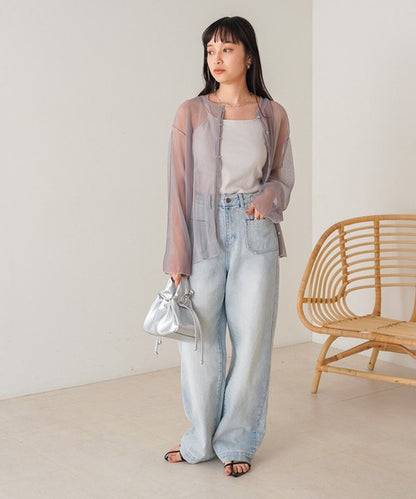 Reversible Merrow Tulle Cardigan Top◇Finely Pleated Surface Texture
