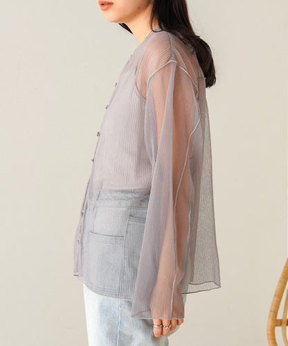Reversible Merrow Tulle Cardigan Top◇Finely Pleated Surface Texture