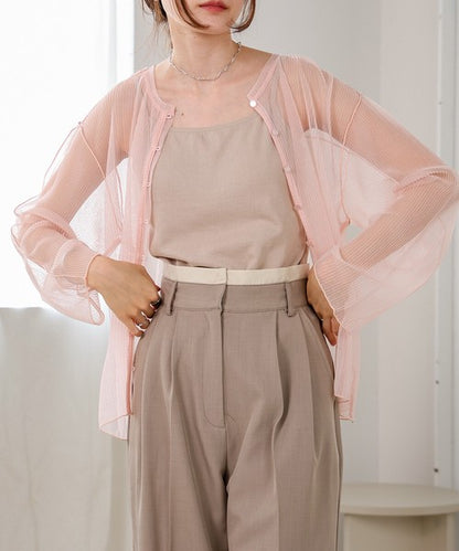 Reversible Merrow Tulle Cardigan Top◇Finely Pleated Surface Texture