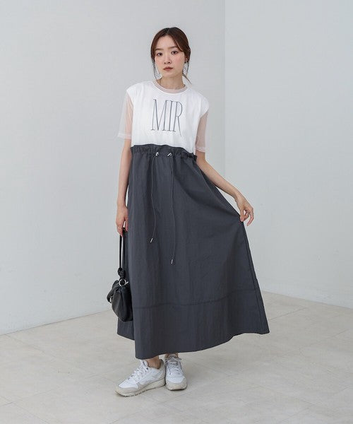 Tulle Layered Waist Drawstring Dress◇Tulle Layered Dress with Waist Drawstring