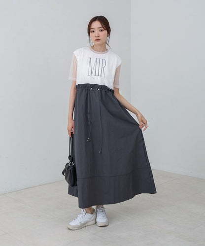 Tulle Layered Waist Drawstring Dress◇Tulle Layered Dress with Waist Drawstring