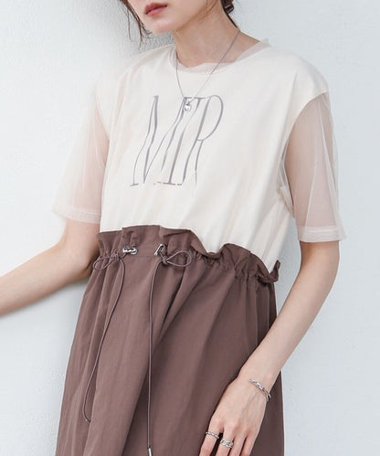 Tulle Layered Waist Drawstring Dress◇Tulle Layered Dress with Waist Drawstring